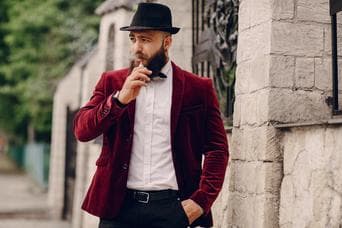 male model with red jacket