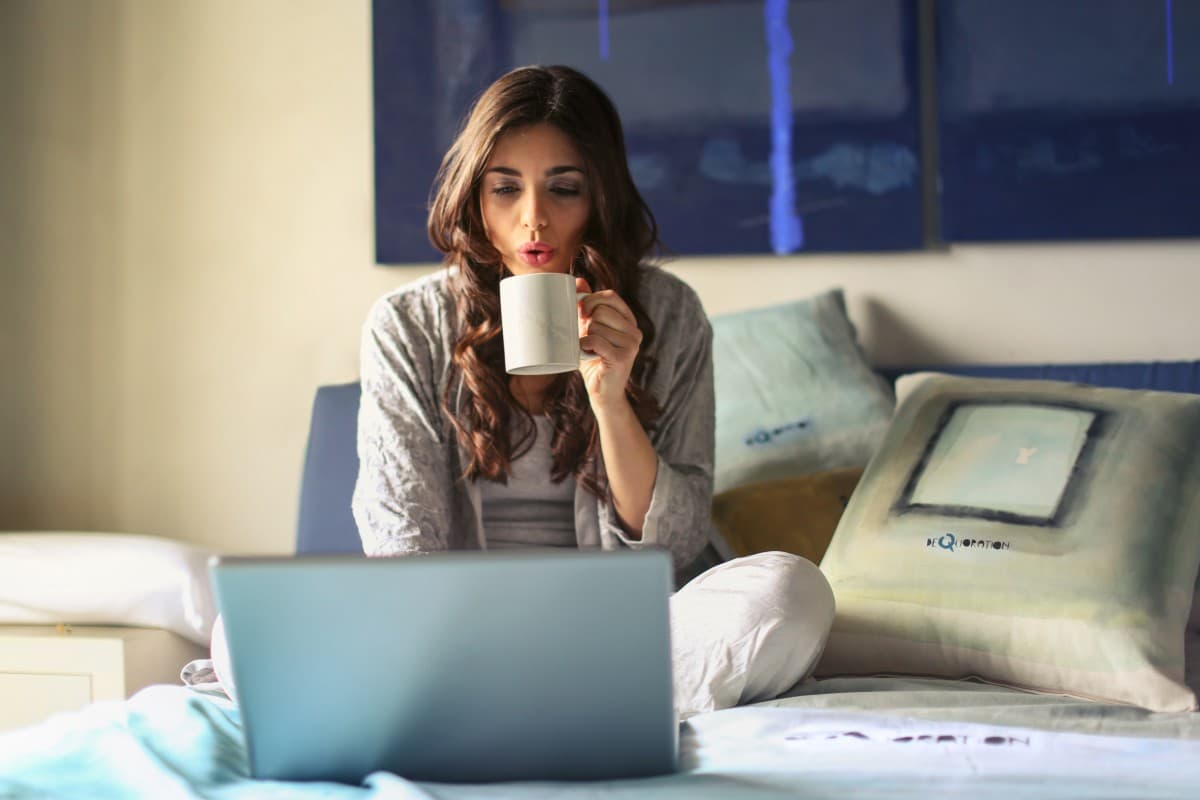 browsing web while drinking coffee