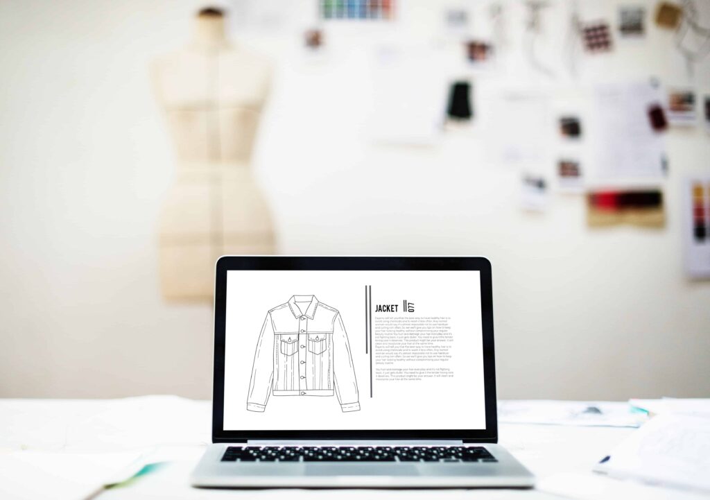 design mockup on laptop with blurred background